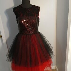 Special Event Party Whimsigoth Red Black Lace Sequin Tulle  Original Sz 10/12